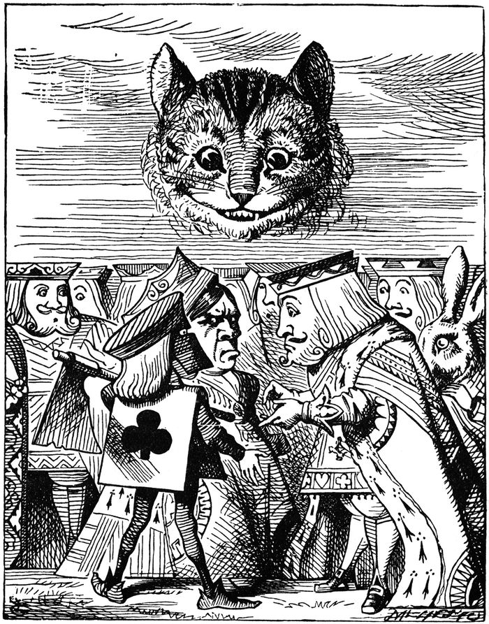 空中に現れた猫の頭と王たち（ジョン・テニエル）